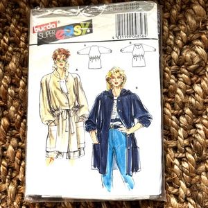 Burda Pattern 4856 Jacket 2 variations hooded or banded, Raglan sleeves